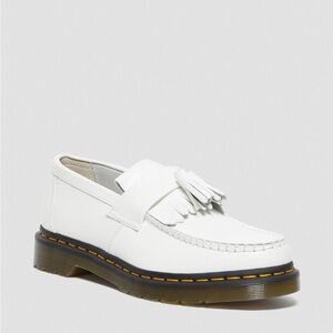 NWT Women DR MARTENS Adrian Leather tassel White loafers Yellow Stitch Size 6